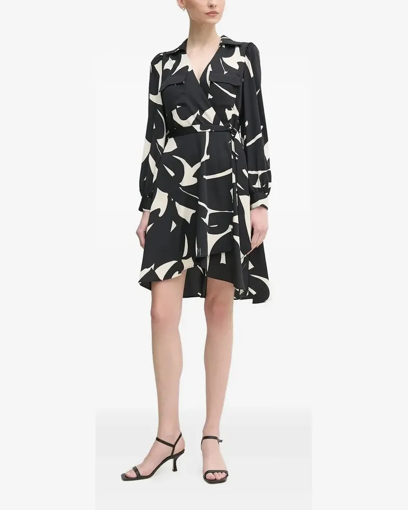 DKNY Wickelkleid mit abstraktem Print - Schwarz Schwarz