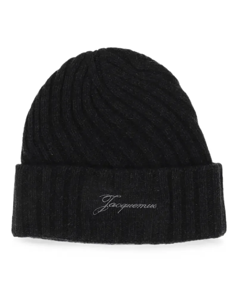 Jacquemus Tourni logo-embroidered ribbed beanie hat - Schwarz Schwarz