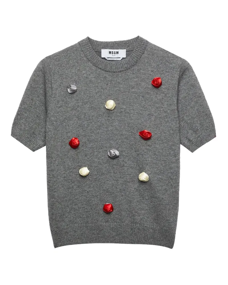MSGM Gestricktes Oberteil mit Rosenapplikation - Grau Grau