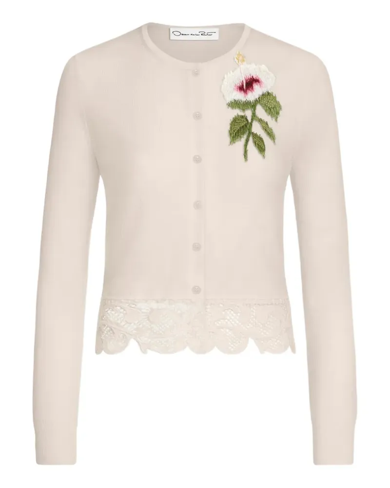Oscar de la Renta Chiné Hibiscus Cropped Cardigan - Nude Nude