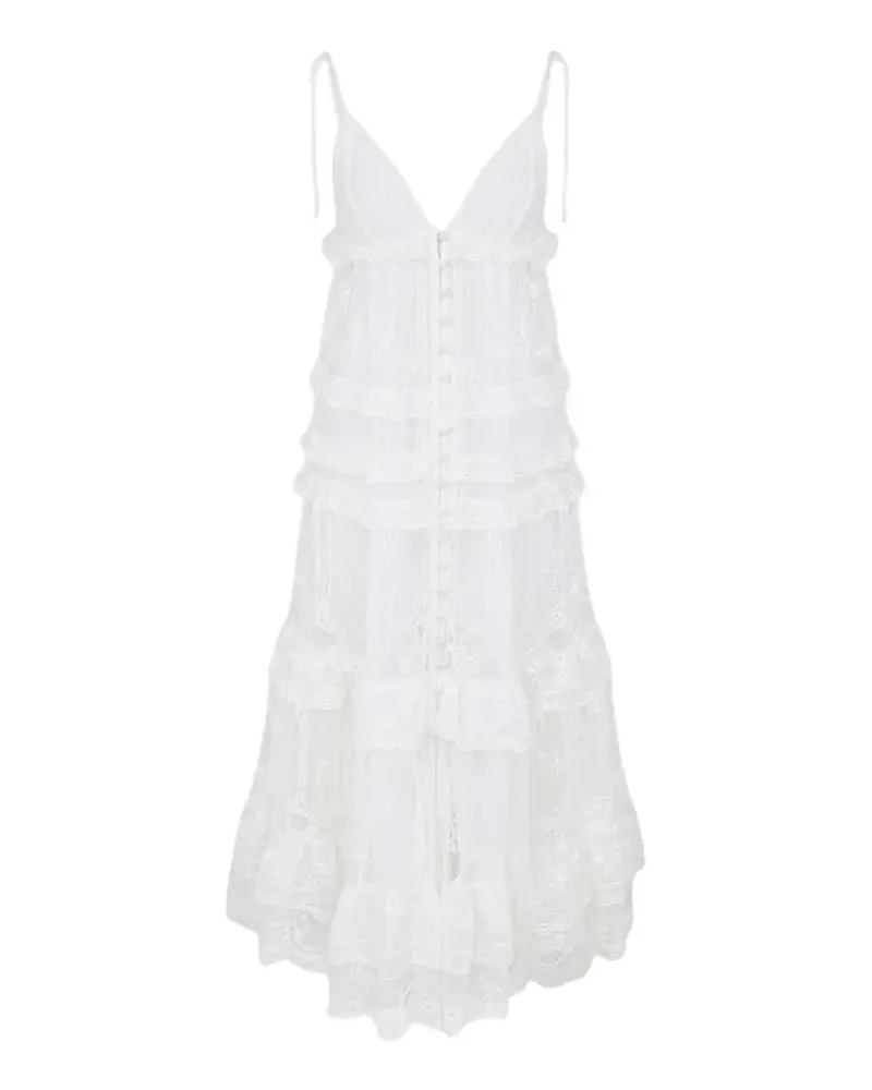 Zimmermann Gestuftes Solstice Midikleid - Weiß Weiß