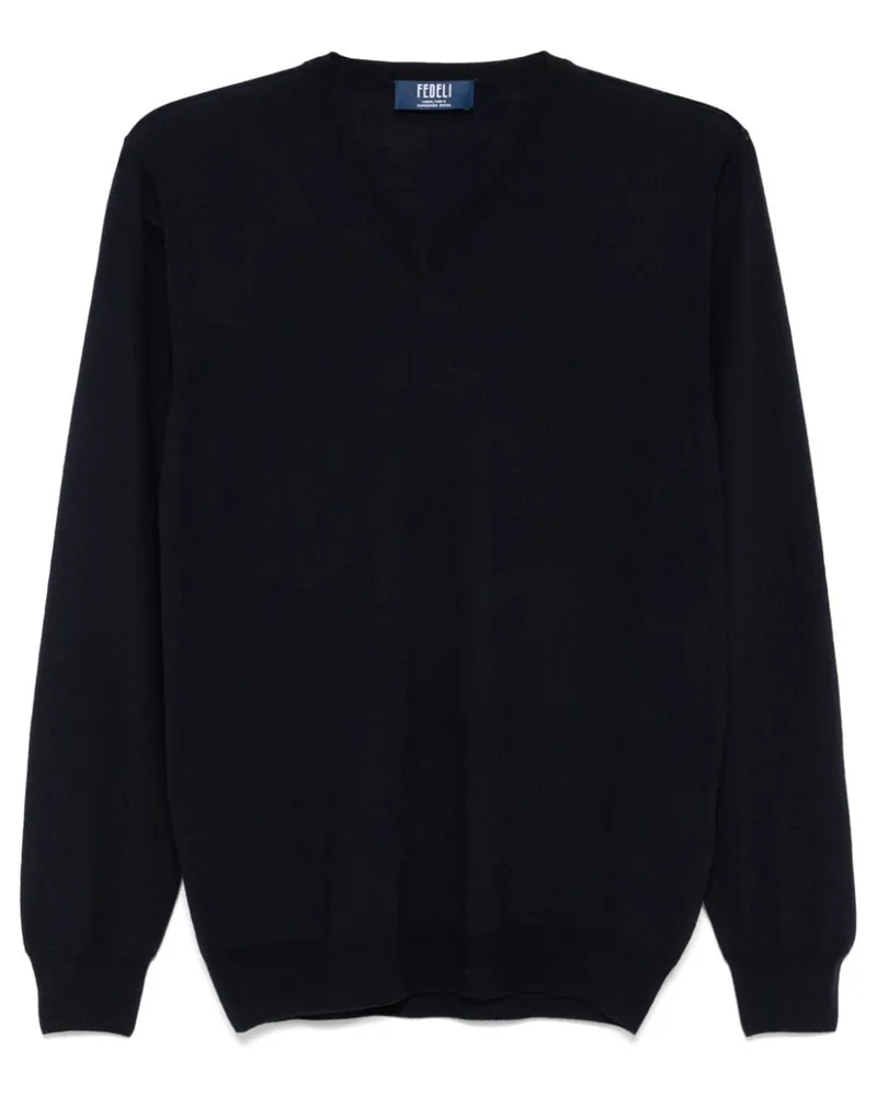 Fedeli Fein gestrickter Pullover - Blau Blau