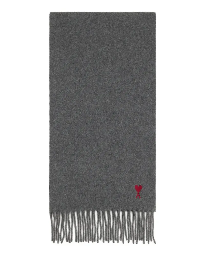 AMI Paris wool scarf with Ami de Coeur - Grau Grau