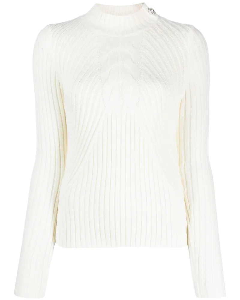 Liu Jo Gerippter Pullover mit Schmuckknopf - Weiß Weiß