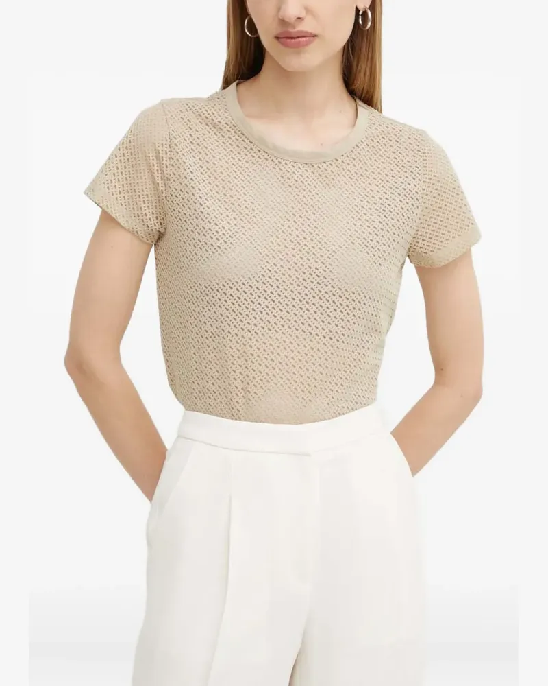HUGO BOSS Rundhals-T-Shirt mit Lochmuster - Nude Nude