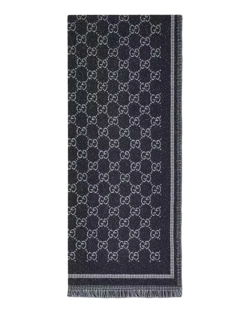 Gucci lamé gg print fringe scarf - Blau Blau