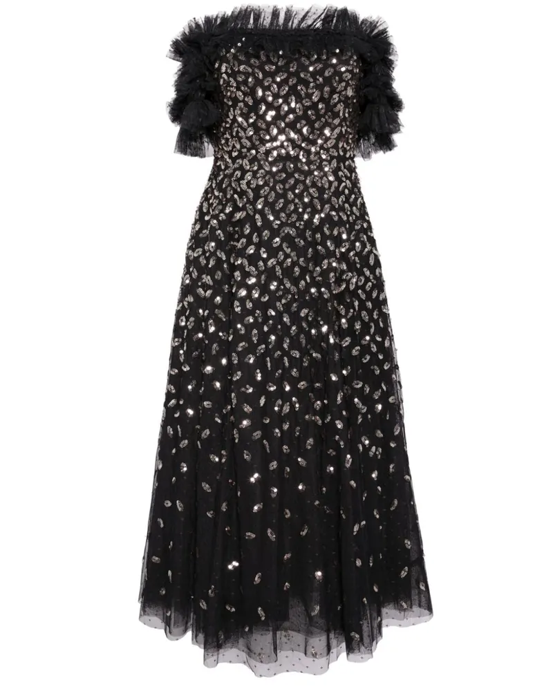 Needle & Thread Schulterfreies Autumn Leaves Ballerinakleid - Grau Grau