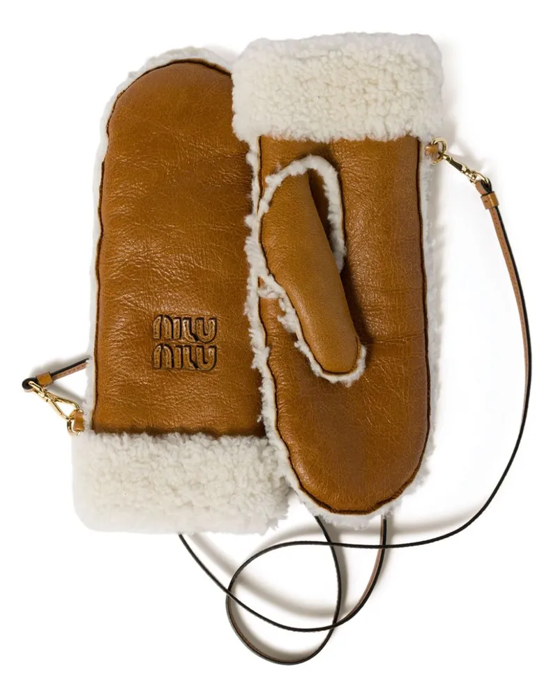 Miu Miu Fäustlinge-Handschuhe mit Shearling-Besatz - Braun Braun