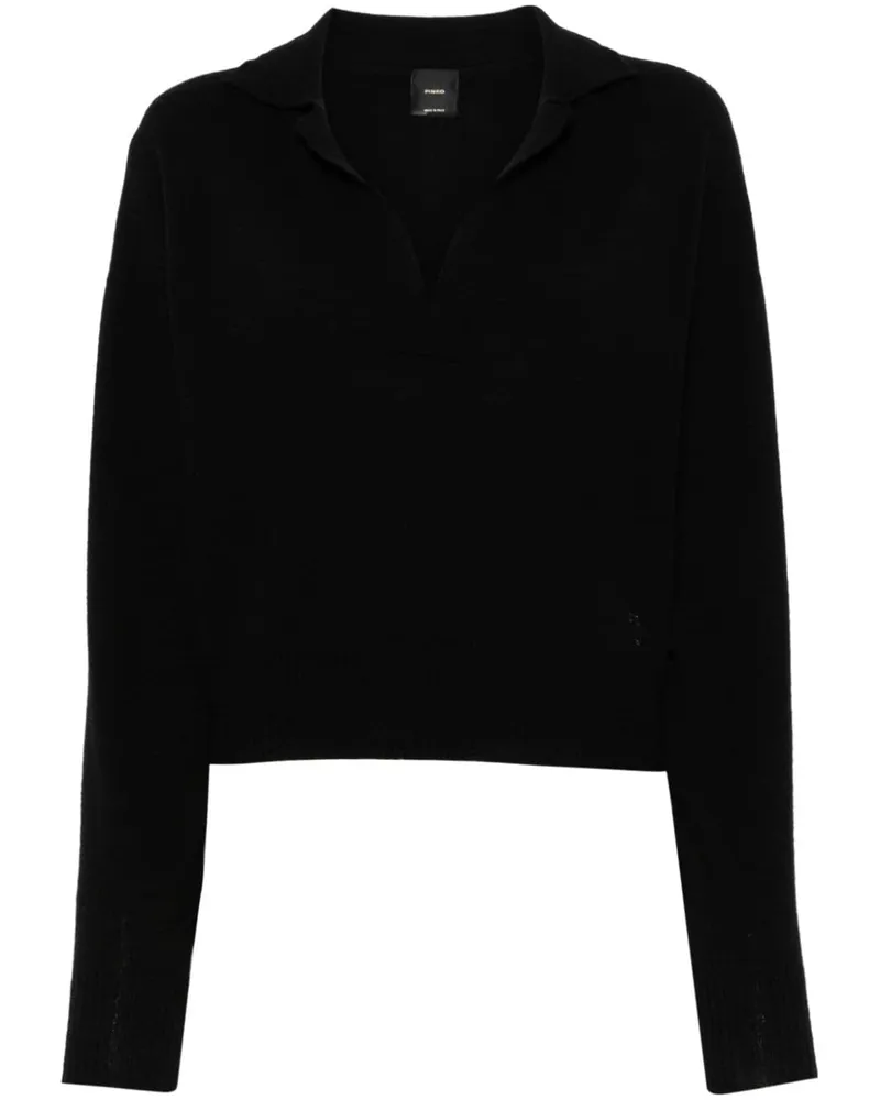 Pinko Poloshirt mit Love Birds-Stickerei - Schwarz Schwarz