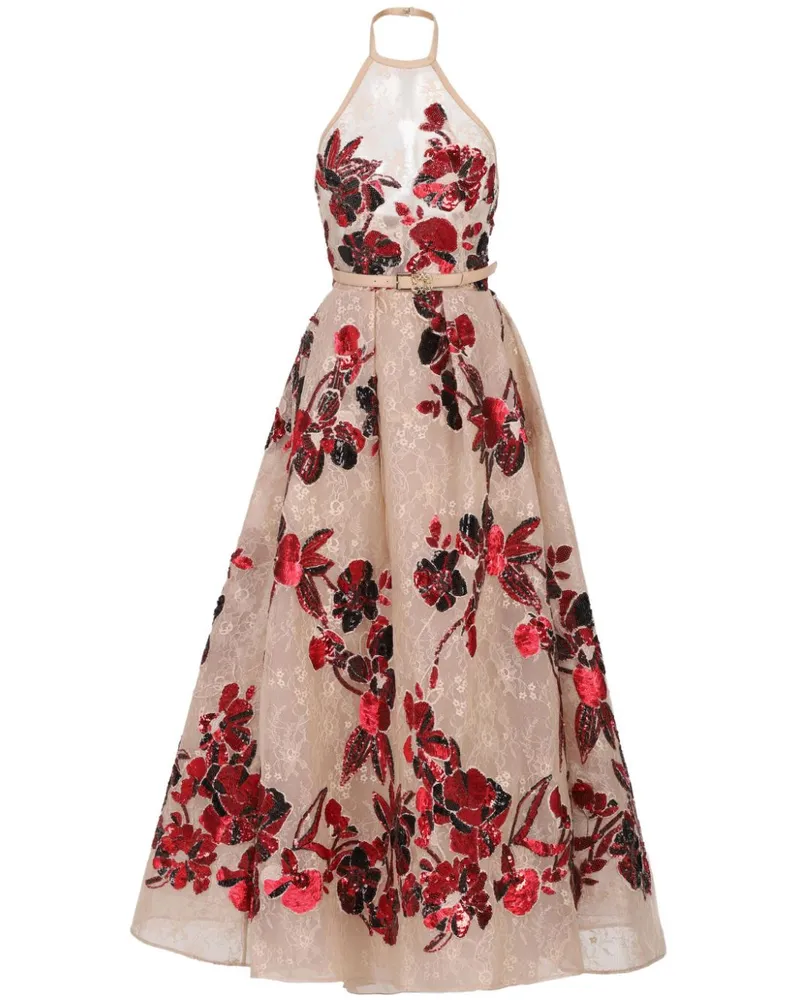 Elie Saab A-Linien-Maxikleid mit Pailletten - Nude Nude