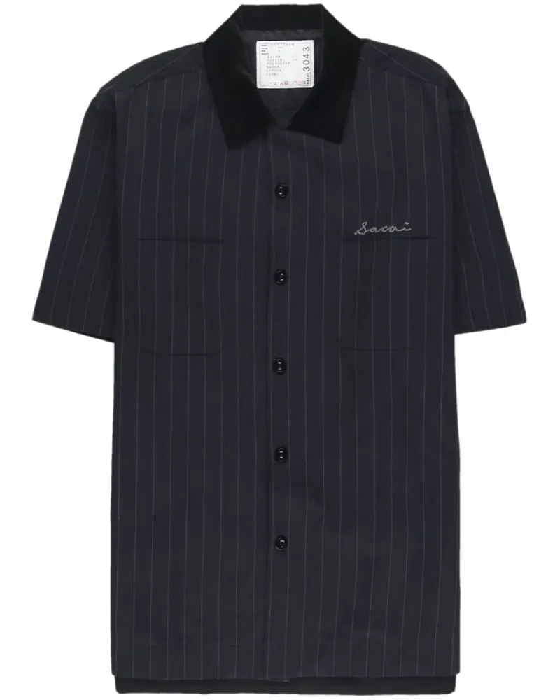 Sacai Gestreiftes Hemd mit Logo - Blau Blau