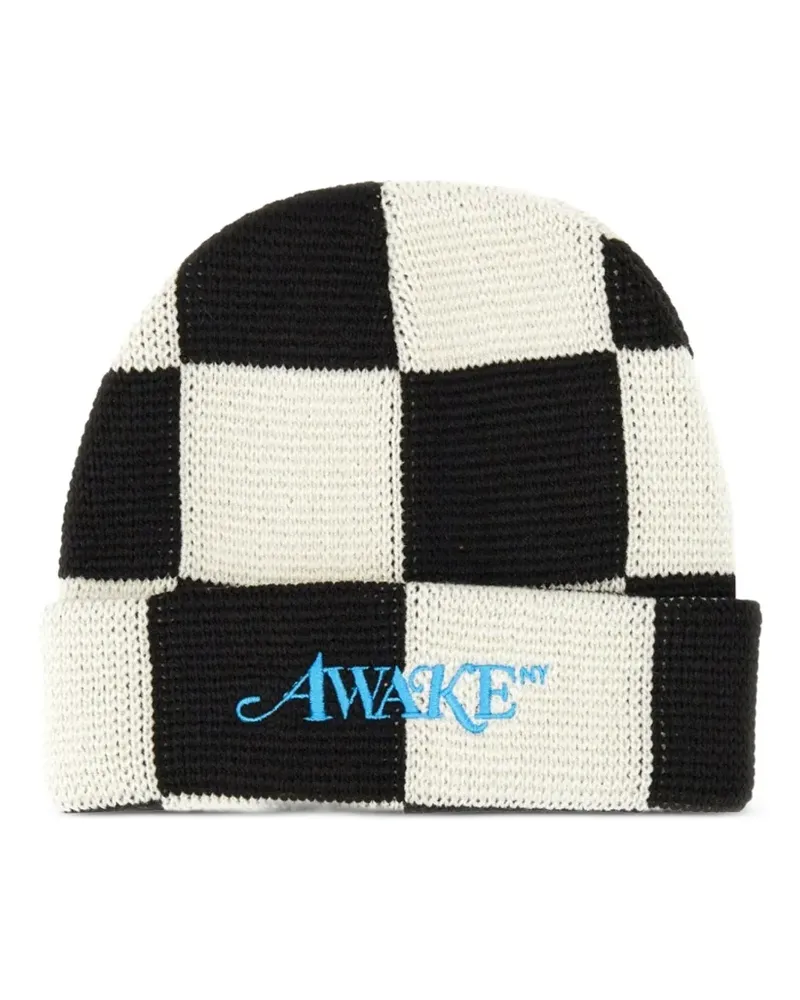 AWAKE NY check-pattern beanie hat - Schwarz Schwarz