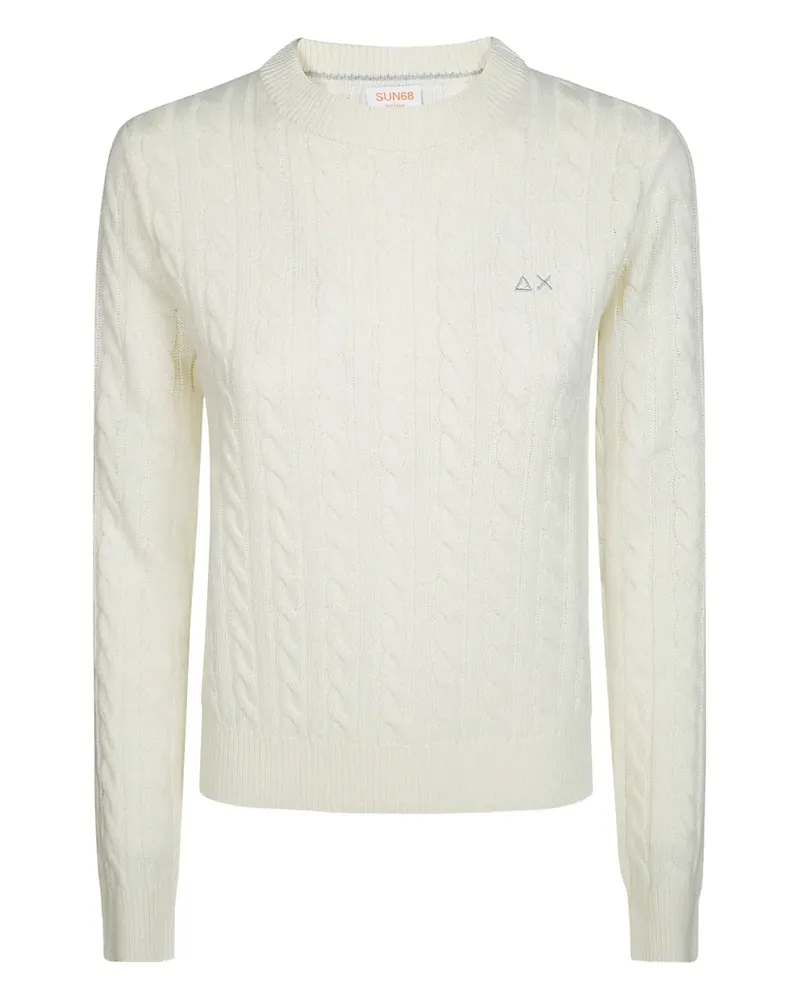 Sun68 Rundhals-Pullover mit Zopfmuster - Nude Nude