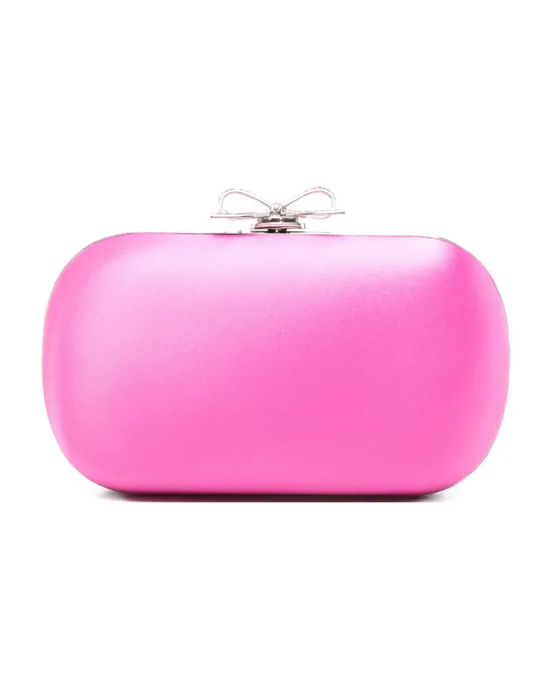 Self-Portrait Bow-detail satin clutch bag - Rosa Rosa
