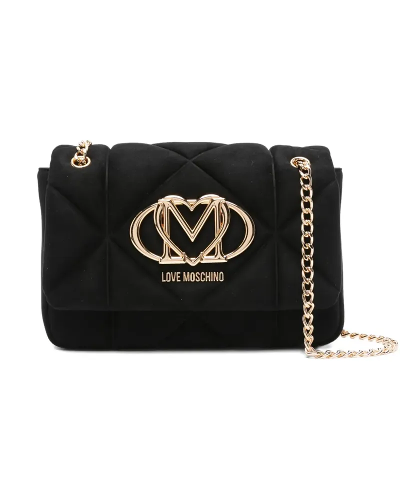 Moschino Gesteppte Umhängetasche mit Logo-Schild - Schwarz Schwarz