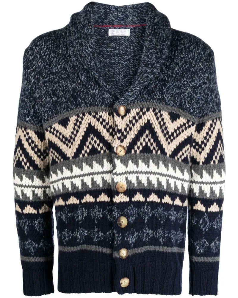 Brunello Cucinelli Gemusterter Cardigan aus Kaschmir - Blau Blau
