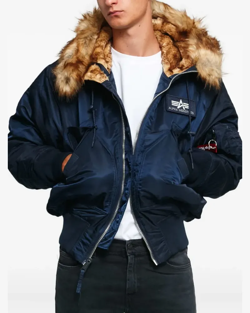 Alpha Industries 45P Bomberjacke mit Faux-Fur-Besatz - Blau Blau
