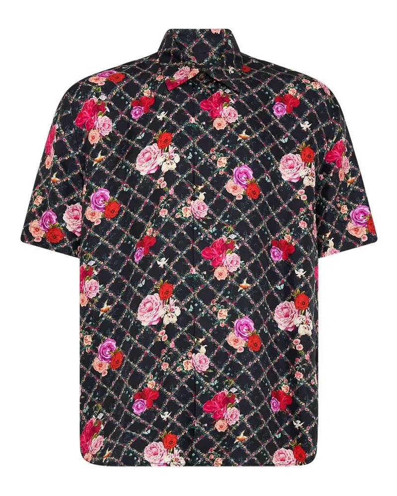 Camilla Button Hemd mit Blumen-Print - Schwarz Schwarz