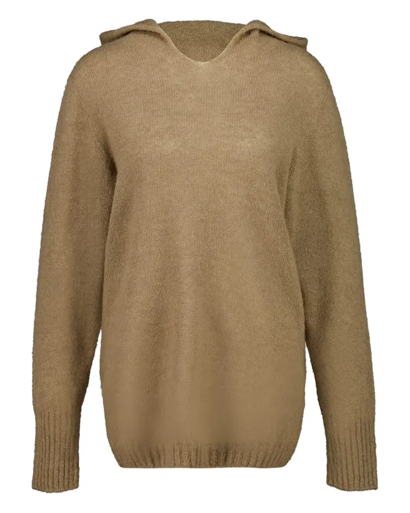 120% Lino hooded long-sleeve sweater - Nude Nude