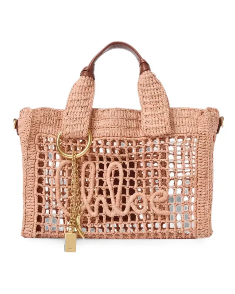 Chloé small Summer Banana logo-embroidered woven tote bag - Rosa Rosa