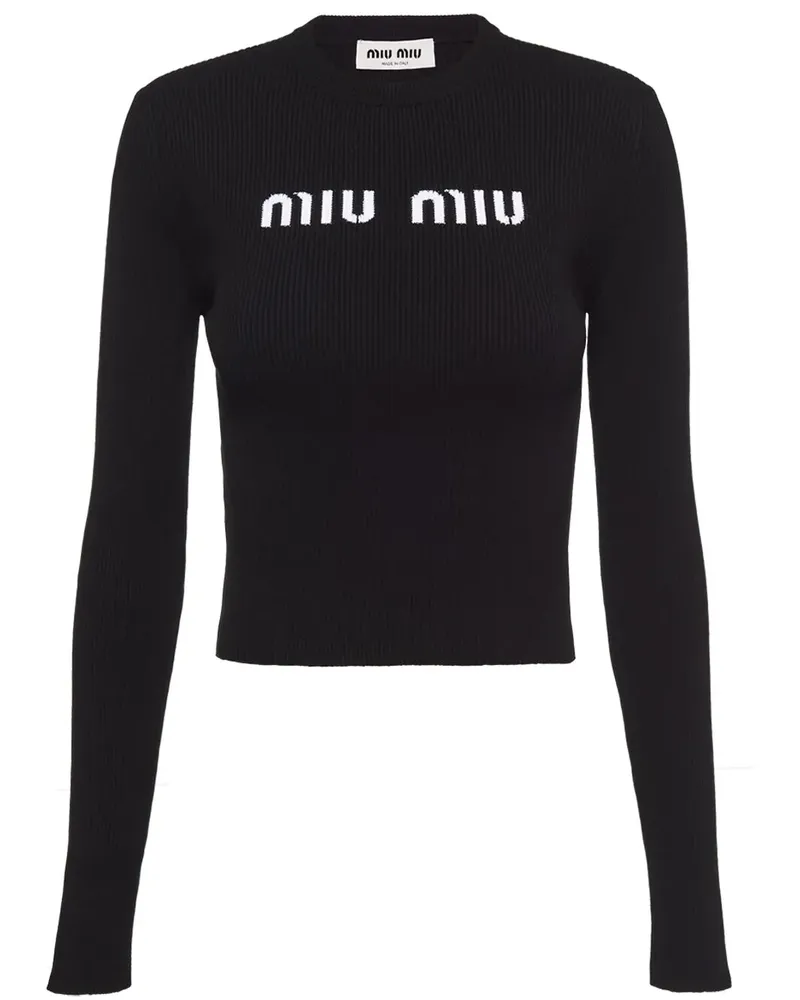 Miu Miu Cropped-Pullover mit Logo - Schwarz Schwarz