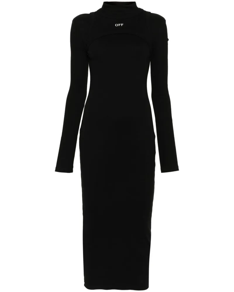 OFF-WHITE Geripptes Kleid mit Off Stamp-Print - Schwarz Schwarz