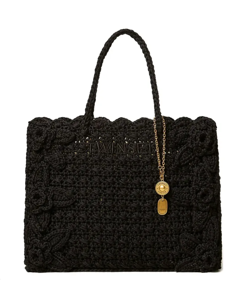 Twin-Set Handtasche mit Blumenapplikation - Schwarz Schwarz