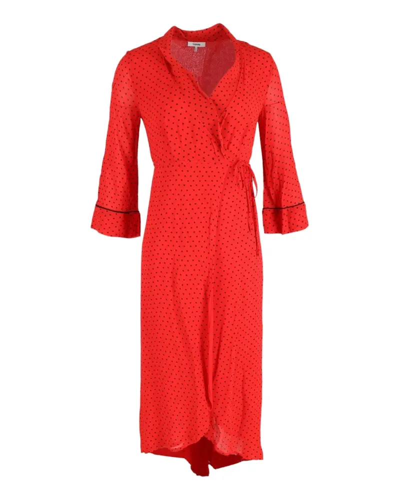 Ganni polka-dot wrap midi dress - Rot Rot