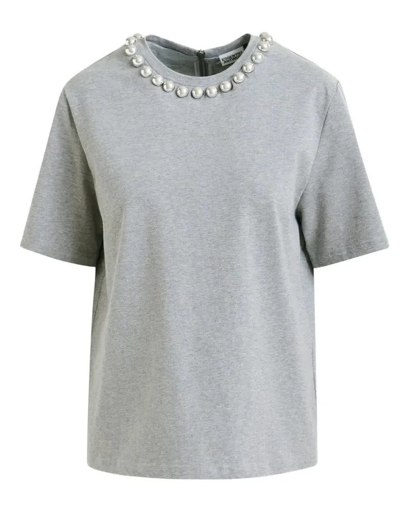 Essentiel T-Shirt mit Perlenverzierung - Grau Grau