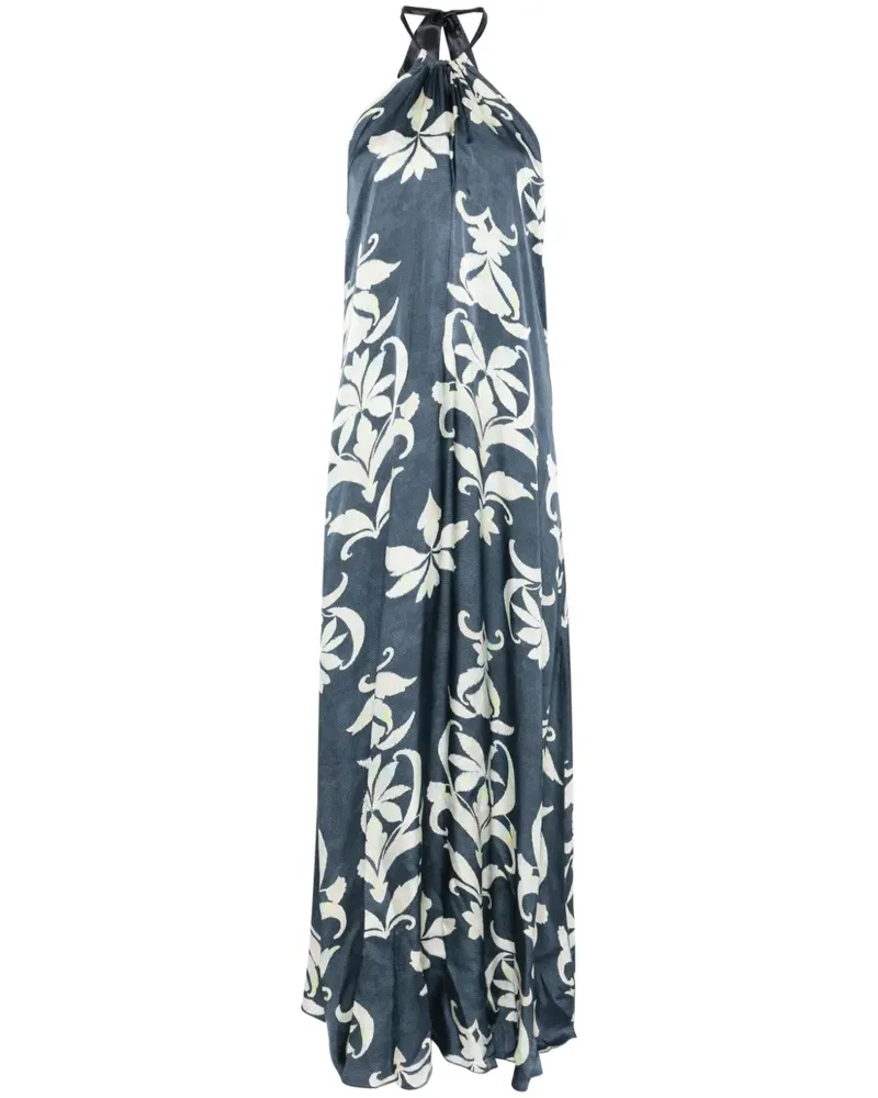 forte_forte Maxikleid mit Blumen-Print - Blau Blau