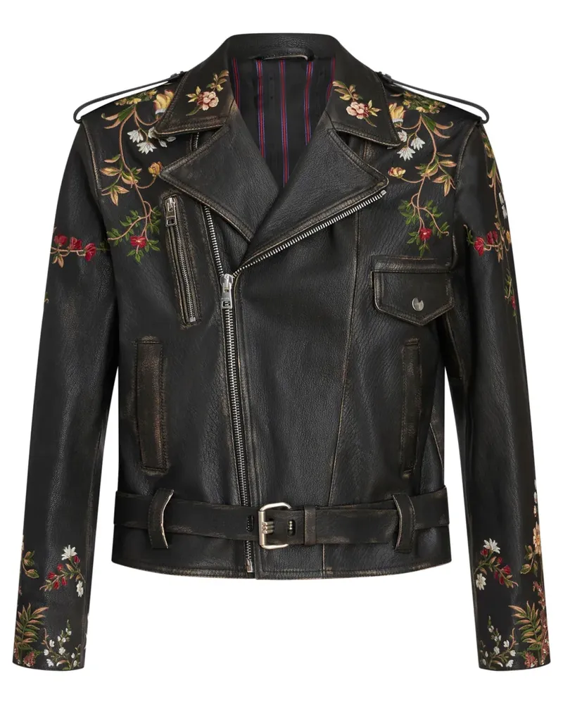 Etro Bikerjacke mit Blumenstickerei - Schwarz Schwarz