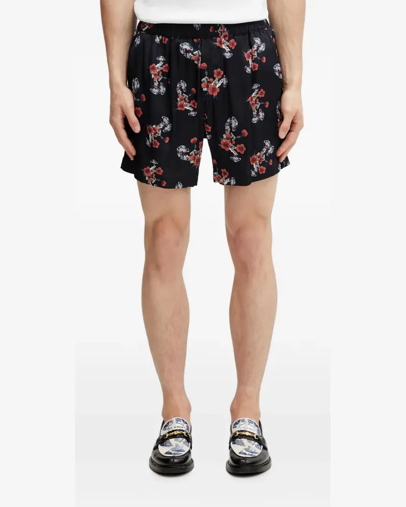 RHUDE floral-print silk shorts - Schwarz Schwarz