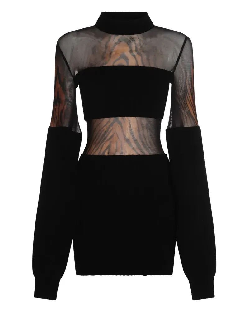 Jean Paul Gaultier Mesh-Minikleid mit Tiger-Print - Schwarz Schwarz
