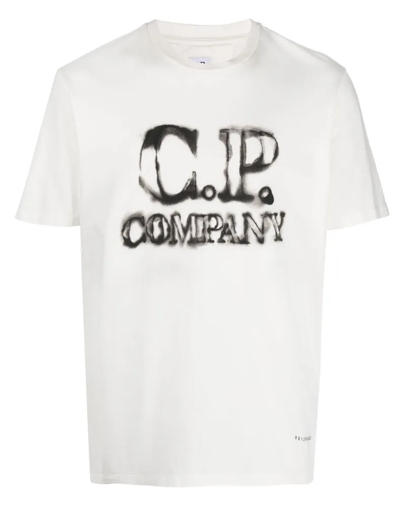 C.P. Company Ausgeblichenes T-Shirt mit Logo - Weiß Weiß