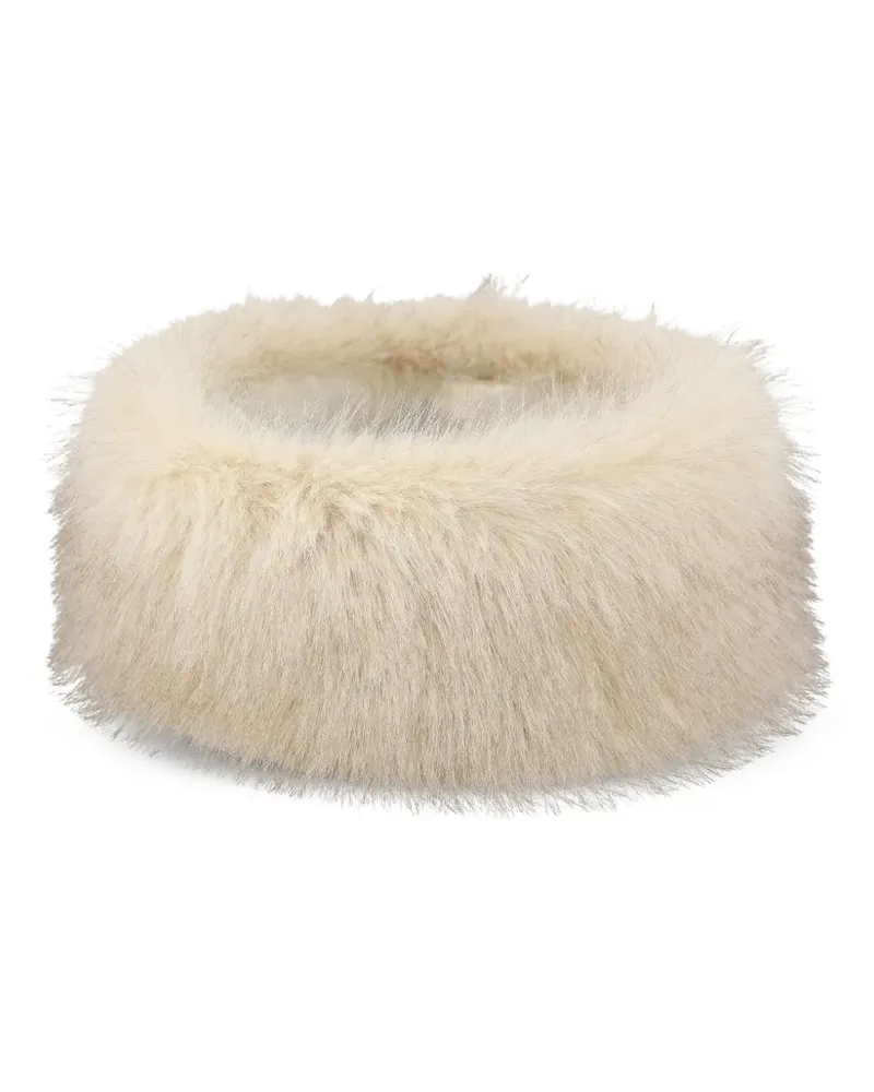 Valentino Garavani Hut aus Faux Fur mit Logo-Schild - Nude Nude