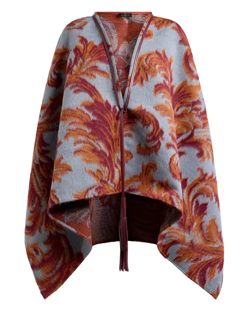 Etro Cape aus Blatt-Jacquard mit Quasten - Blau Blau
