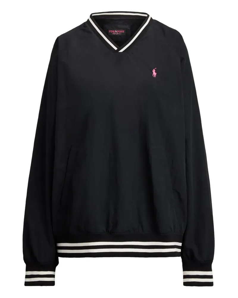 Ralph Lauren Gestreifte Pink Poney Strickhose mit V-Ausschnitt - Schwarz Schwarz