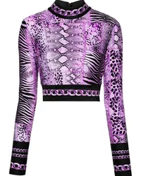 Just Cavalli Cropped-Top mit Schlangenleder-Print Violett