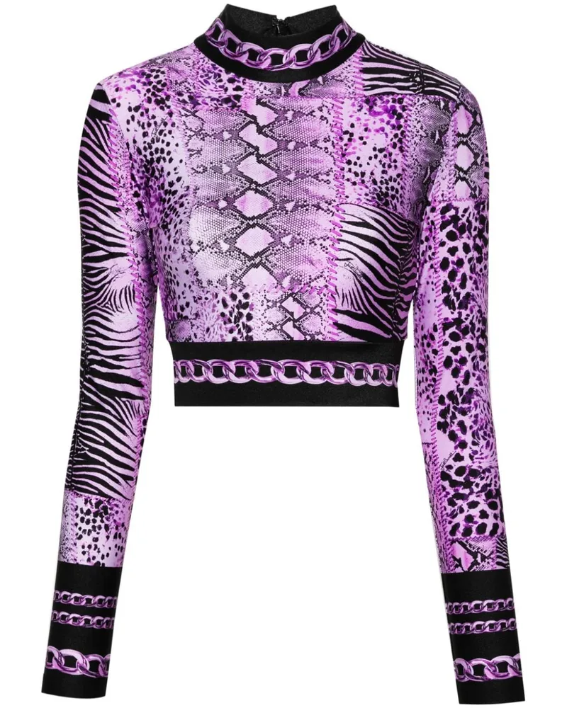 Just Cavalli Cropped-Top mit Schlangenleder-Print Violett