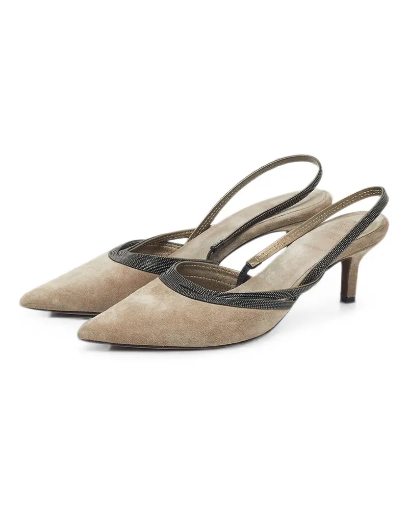 Brunello Cucinelli embellished slingback pumps - Nude Nude