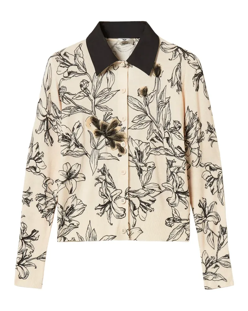 Twin-Set floral knit cardigan with collar - Nude Nude