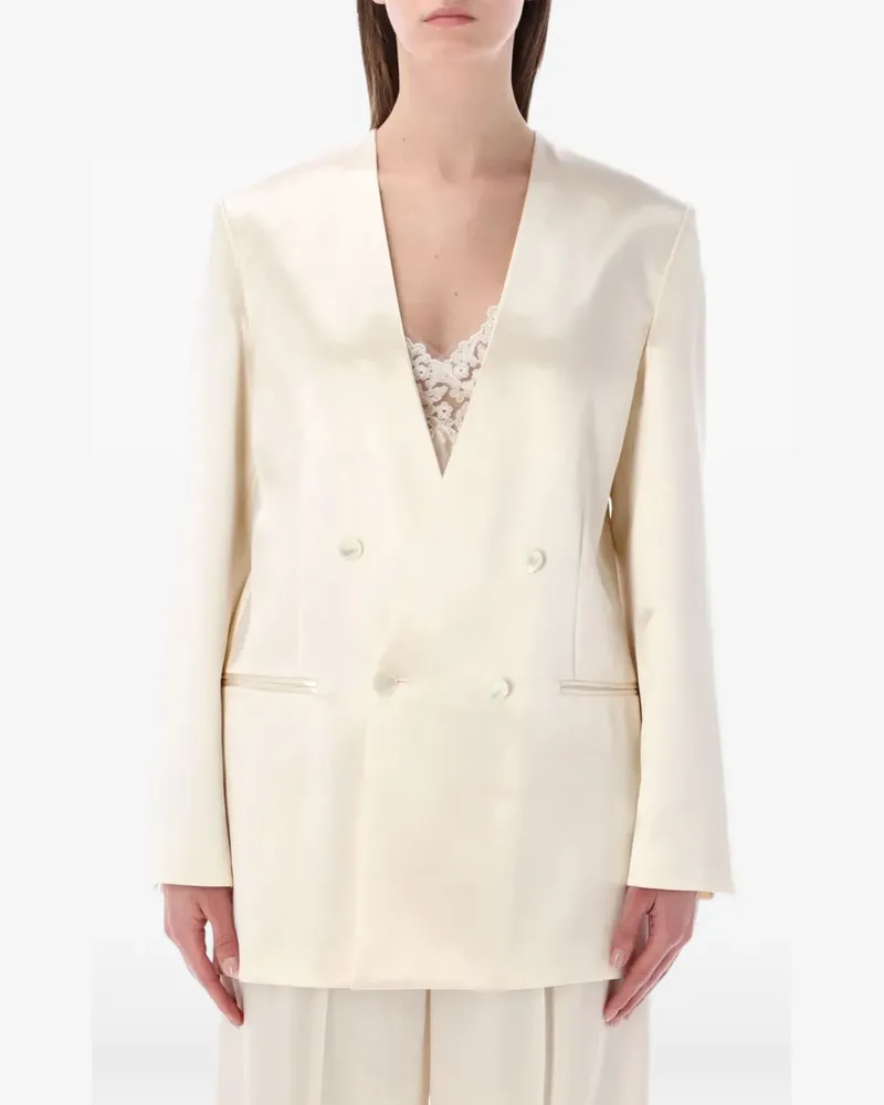 Alberta Ferretti double-breasted satin blazer - Nude Nude