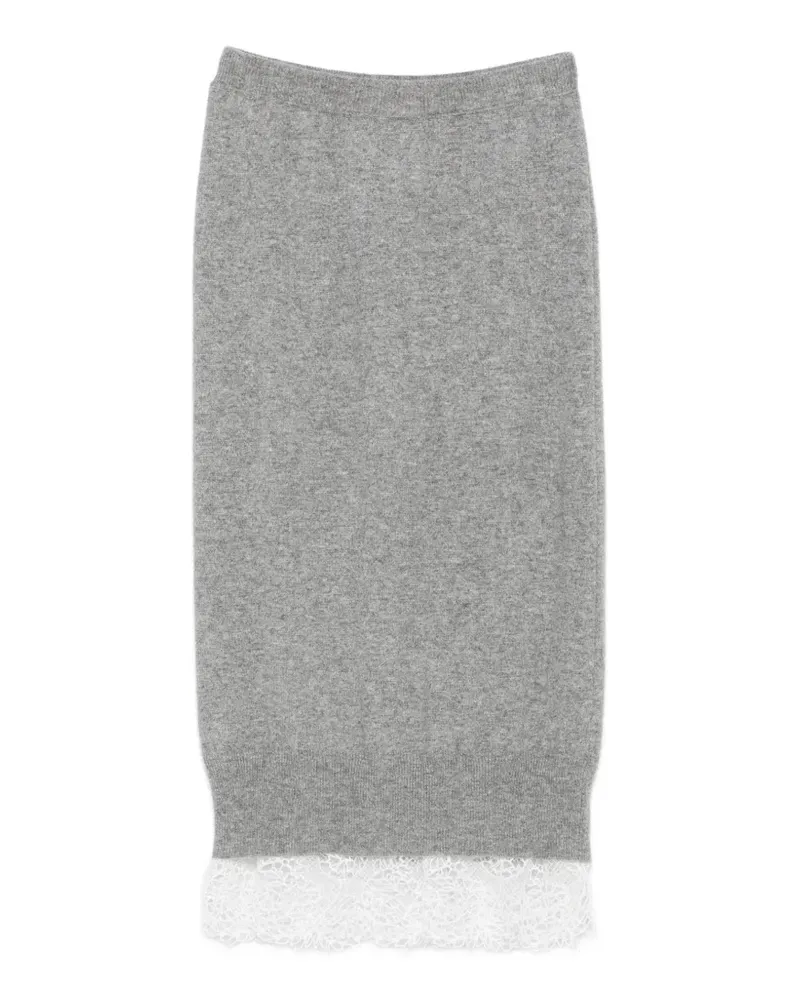 Ermanno Scervino Gestrickter Midirock mit Spitzenbesatz - Grau Grau