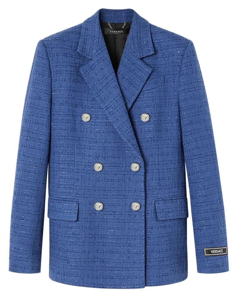 Versace Doppelreihiger Blazer mit Metallic-Garn - Blau Blau