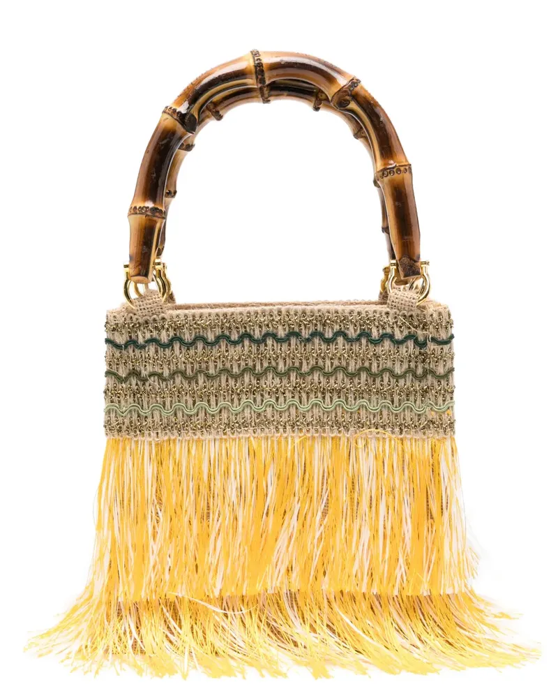 La Milanesa small Orchidea fringed bamboo-handle tote bag - Gelb Gelb