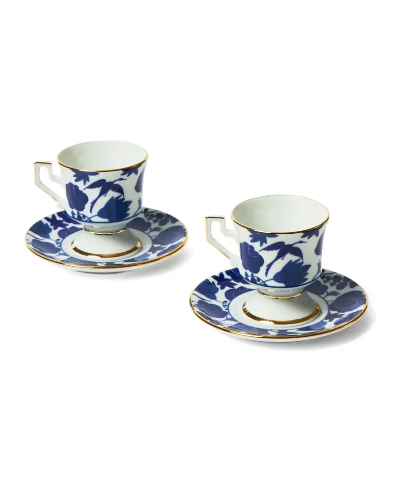 La DoubleJ Espressotassen mit Wildbird-Print (2er-Set) - Blau Blau