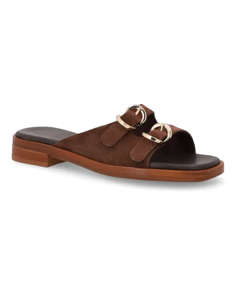 FRAU double-buckle suede sliders - Braun Braun