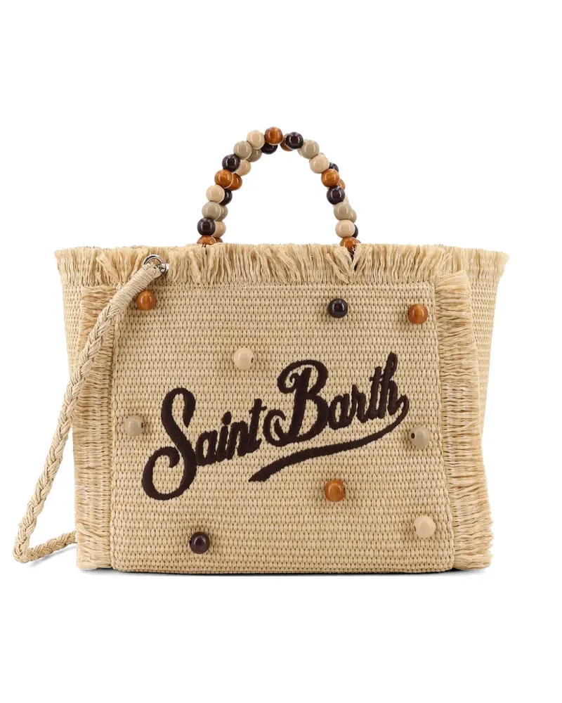 MC2 Saint Barth bead-embellished frayed tote bag - Nude Nude