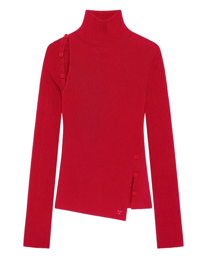 Courrèges Gerippter Rollkragenpullover mit Zierknöpfen - Rot Rot