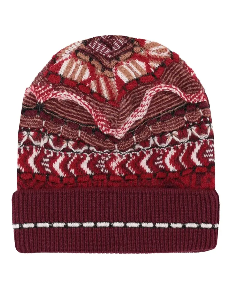 Laneus Gestrickte Beanie mit Fairislemuster - Rot Rot